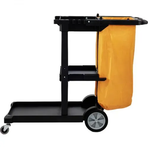 VEVOR Reinigungswagen Putzwagen mit 3 Fächern, Hygienewagen Reinigungswagen 90,7 kg Tragfähigkeit, Schwarz PP Wischwagen Systemwagen inkl. PVC-Müllsack & Handschuhe, geeignet für Büros, Malls, Hotels – Bild 9