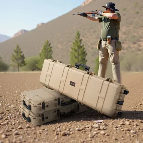 VEVOR Waffenkoffer mit Hartschale für Langwaffen, abschließbarer Gewehrkoffer mit vorgeschnittenen Schaumstoffen, Langwaffenkoffer Waffenaufbewahrung rollbar IP67 wasserfest, 138 x 38,5 x 16,5 cm Khaki – Bild 7
