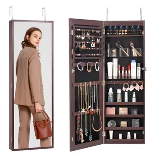 VEVOR abschließbarer Schmuckschrank Schmuckspiegelschrank 108cm Hohe, Aufbewahrung von Juwelen mit Ganzkörperspiegel, Wandmontage Schmuckspiegel-Organizer mit LED-Innenbeleuchtung & Samtfutter, braun VEVOR abschließbarer Schmuckschrank Schmuckspiegelschrank 108cm Hohe, Aufbewahrung von Juwelen mit Ganzkörperspiegel, Wandmontage Schmuckspiegel-Organizer mit LED-Innenbeleuchtung & Samtfutter, braun
