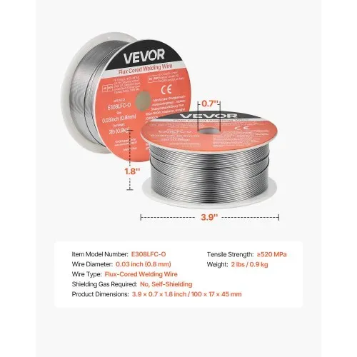 VEVOR Fülldraht 0,8 mm, MIG-Schweißdraht E308LFC-O, 0,9 kg Gasloser Edelstahl-Schweißdraht mit Geringer Spritzerbildung für Alle Schweißpositionen, Selbstschützend für Den Außeneinsatz, 1 Stk. – Bild 6