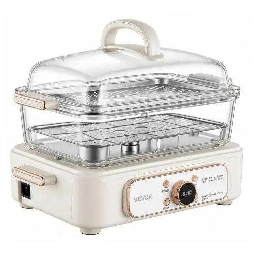 VEVOR Elektrischer Dampfgarer 6 L mit 2 Garebenen Glas 1200 W Weiß, Gemüse- und Speisegarer für 1–3 Personen mit Voreingestellten Programmen und Startzeitvorwahl, für Gemüse, Meeresfrüchte und Reis – Bild 10