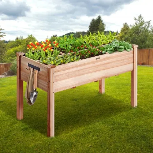 VEVOR Hochbeet Holz Pflanzkübel mit Ablage Blumenkasten 100kg Tragfähigkeit Garten Pflanzkasten Terrassen Gemüsebeet Gartenbeet Pflanzbeet 120x58x76cm ideal für den Anbau von Gemüse Obst Kräutern – Bild 7