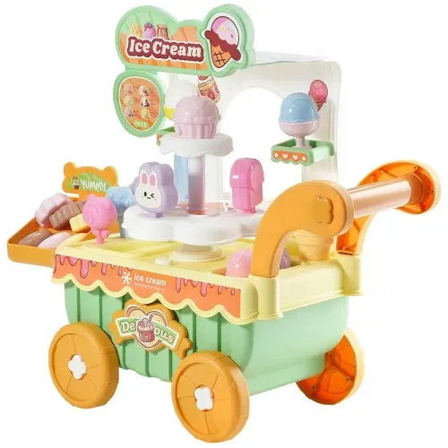 VEVOR Eiswagen, 27-teiliges Zubehör, Eisdiele aus PP, Eisladen mit Aufbewahrungswagen mit Spielgeld, Ton- und Lichteffekten, Montessori-Lernspielzeug, Rollenspiel für Kleinkinder ab 3 Jahren – Bild 8