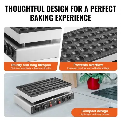VEVOR Mini-Pfannkuchenmaker kommerzielle Dutch mini Pfannkuchen Maschine, 50 Stk., 43 mm Durchmesser, Dorayaki-Backmaschine, 1700 W, duale Temperatur- und Zeitregelung, in Küchen und Restaurant – Bild 4