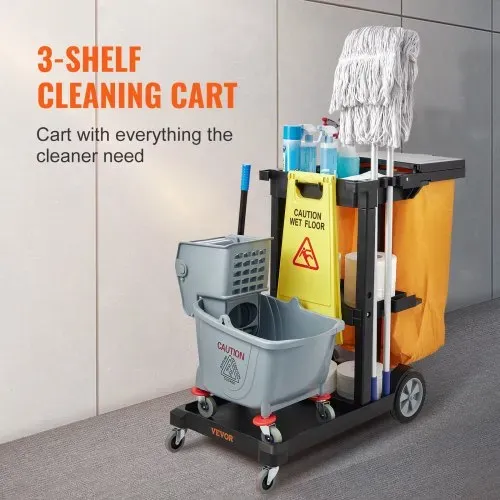 VEVOR Reinigungswagen Putzwagen mit 3 Fächern, Hygienewagen Reinigungswagen 90,7 kg Tragfähigkeit, Schwarz PP Wischwagen Systemwagen mit PVC-Müllsack, Geeignet für Büros, Einkaufszentren, Hotels VEVOR Reinigungswagen Putzwagen mit 3 Fächern, Hygienewagen Reinigungswagen 90,7 kg Tragfähigkeit, Schwarz PP Wischwagen Systemwagen mit PVC-Müllsack, Geeignet für Büros, Einkaufszentren, Hotels