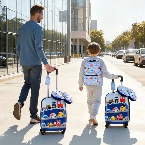 VEVOR 5 tlg. Kinderkoffer Set, 457,2 mm, Hartschalenkoffer mit Kindertrolley, Rucksack, Nackenkissen, Lunchbox & Kofferanhänge, Kofferset fürJungen & Mädchen, praktisch für Reisen Fliegen (Autos) – Bild 7