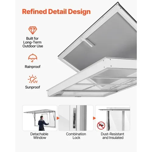 VEVOR Verkaufsfenster für Foodtrucks 1524 x 915 mm aus Aluminiumlegierung, Konzessionsfenster für Imbisswagen, bis zu 85° Aufklappbar, 4 Acryl-Schiebefenster, Verkaufsklappe, Schlepphaken, Regenschutz – Bild 3
