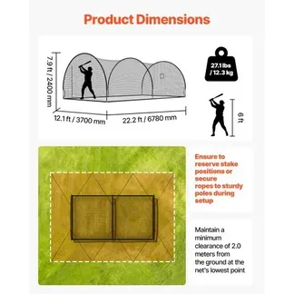 VEVOR Baseball Schlagkäfig (Halbkreisförmig) Netz 678x370x240 cm, Tragbares Trainingsnetz mit 4-lagigem & Knotenlosem Polyestergewebe & Öffnung für Wurfmaschinen, inkl. Softball Trainingskäfignetz VEVOR Baseball Schlagkäfig (Halbkreisförmig) Netz 678x370x240 cm, Tragbares Trainingsnetz mit 4-lagigem & Knotenlosem Polyestergewebe & Öffnung für Wurfmaschinen, inkl. Softball Trainingskäfignetz