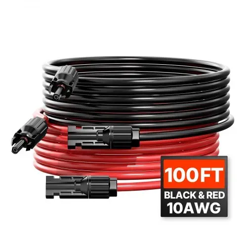 VEVOR Solarkabel 30,48 m, Verlängerungskabel 2er-Set, 6mm²/10 AWG Kabel mit wasserdichten Buchsen- & Steckeranschlüssen, PV-Kabel für Solarpanele zu Hause, auf Schiffen & in Wohnmobilen, Schwarz & Rot – Bild 10