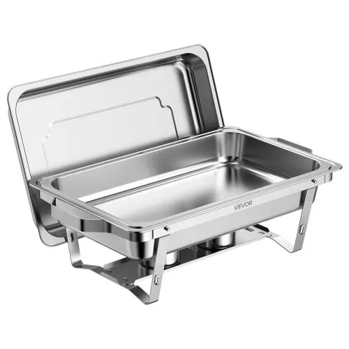 VEVOR Chafing Dish 3er-Set je 8,52 L Edelstahl Warmhaltebehälter für Buffets, Hochzeiten & Partys, Warme und Kalte Speisen Servieren, Brennstoffbehälter, 6 Behälter in Halber Größe, Faltbarer Ständer – Bild 10
