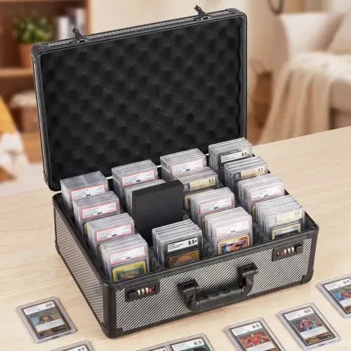 VEVOR Kartenaufbewahrungsbox für 162 PSA-Slab-Karten Kartenbox Tragbar, Geeignet für 130 SGC, 115 BGS, 585 Toploader oder über 999 Lose Karten, Abschließbar, mit 4 Reihen, Griff &12 Trennfächern – Bild 7