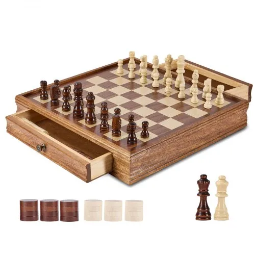 VEVOR Schachspiel aus Massivholz, 2-in-1 Schach-Dame-Spielset, 38 cm Schachbrettspiele mit Aufbewahrungsschublade & Schachfiguren, für Turniere, Profis und Anfänger von Erwachsenen & Kindern VEVOR Schachspiel aus Massivholz, 2-in-1 Schach-Dame-Spielset, 38 cm Schachbrettspiele mit Aufbewahrungsschublade & Schachfiguren, für Turniere, Profis und Anfänger von Erwachsenen & Kindern