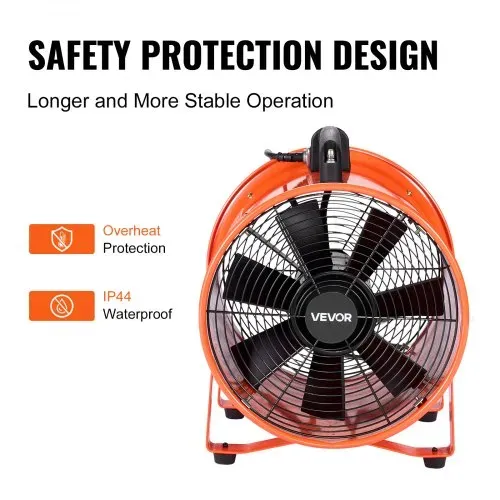 VEVOR Bauventilator 365-W-AC-Motor Baugebläse 2810 U/min Baulüfter Gebläse 1214 L/s (2574 CFM) Axiallüfter 10 m Schlauch Axialgebläse 79 dB Geräuschpegel Industrielüfter IP44 – Bild 4
