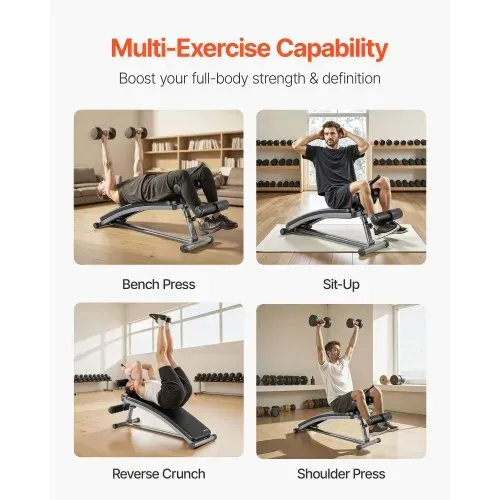VEVOR Sit Up Bank, gebogene Bauchmuskelbank 6-stufig Höhenverstellbar (132 x 42 x 85 cm) Rückentrainer (272 kg belastbar) für Heimtraining im Fitnessstudio Krafttraining Ganzkörpermuskeltraining – Bild 5