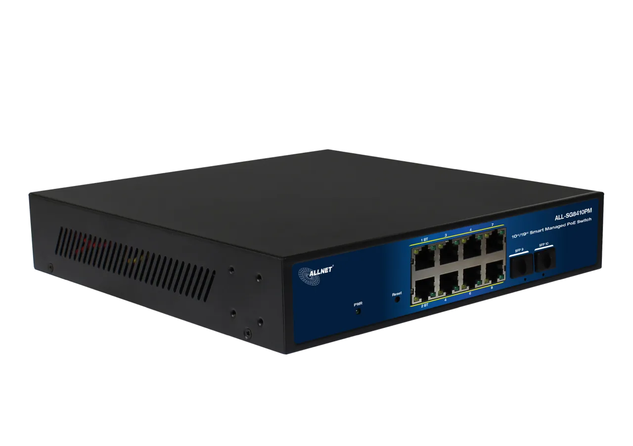 ALLNET Switch smart managed Layer2 10 Port • 8x 1 GbE • PoE Budget 240 Watt • 8x PoE at / 2x PoE bt • 2x SFP • Lüfterlos , 19" • ALL-SG8410PM – Bild 3