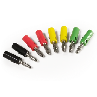 Bananenstecker-Set McPower, 4mm, Querloch, Druckfeder, 4 Farben, 8-teilig Bananenstecker-Set McPower, 4mm, Querloch, Druckfeder, 4 Farben, 8-teilig