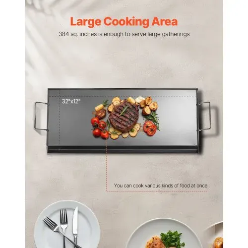 VEVOR Grillplatte Grillpfanne Karbonstahl universelle rechteckige Platte (812 x 310 mm) mit flacher Oberseite, Gasgrill-Grillplatte für BBQ-Grill Teppanyaki, tragbares Familienkochgeschirr mit Griff – Bild 3