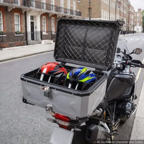 VEVOR Topcase Motorradkoffer 65 L, Universal-Heckkoffer Aluminium, Helmkoffer Wasserdicht, Abnehmbar, mit Sicherheitsschloss, Reflexstreifen und Lederfutter zur Helmaufbewahrung – Bild 7