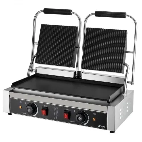 VEVOR kommerzieller Panini-Grill Kontaktgrill 3600 W für Sandwiches Steak Bacon Hamburger, Sandwichmaker Pressgrill aus Edelstahl mit Griff & Temperaturregelung & 48 x 23 cm Heizplatte, Paninipresse – Bild 10