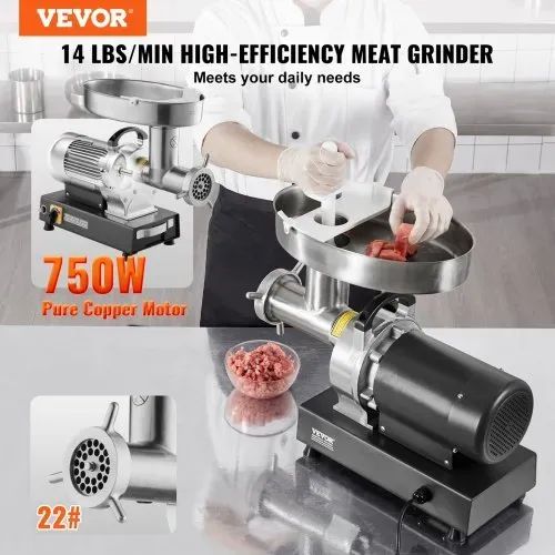 VEVOR kommerzieller elektrischer Fleischwolf Wurstmaschine 6,35 kg/Min. 750 W, industrieller Fleischwolf mit Klinge & Mahlplatte, multifunktionaler Fleischwolf aus Edelstahl für Küche & Restaurant VEVOR kommerzieller elektrischer Fleischwolf Wurstmaschine 6,35 kg/Min. 750 W, industrieller Fleischwolf mit Klinge & Mahlplatte, multifunktionaler Fleischwolf aus Edelstahl für Küche & Restaurant