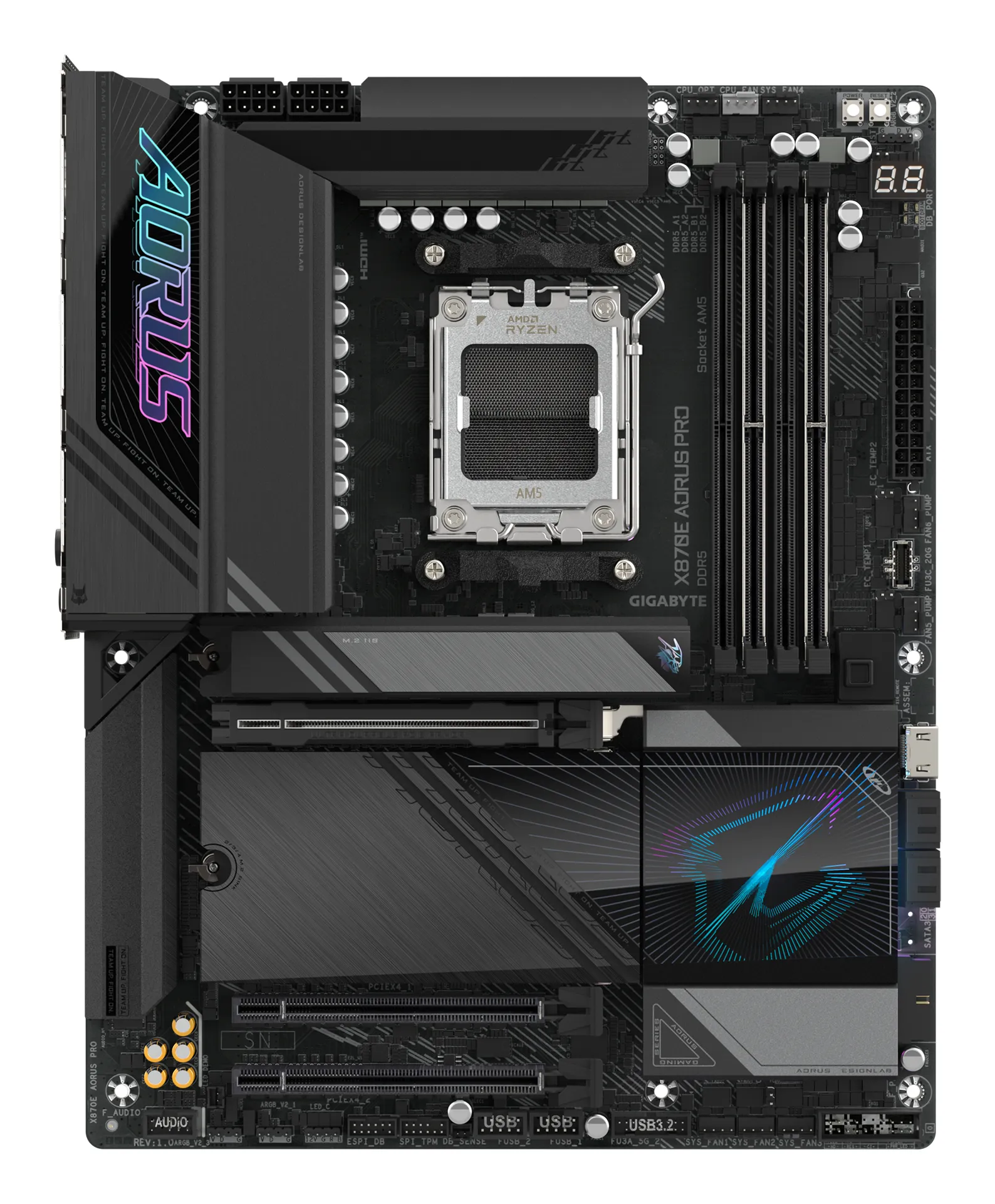 GIGABYTE X870E AORUS PRO Mainboard - Unterstützt AMD Ryzen 9000 CPUs, 16+2+2 Phasen digitales VRM, bis zu 8000MHz DDR5 (OC), 3xPCIe 5.0 + 1xPCIe 4.0, Wi-Fi 7, 2.5GbE LAN, USB 4 – Bild 2