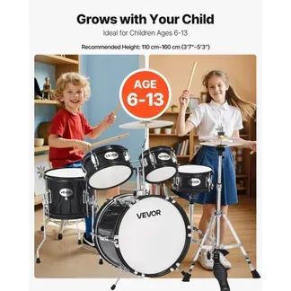VEVOR Schlagzeug Set, 5-teilig, inkl. 35,6 cm Basstrommel, 20,3 cm Snare, 15,2 cm & 20,3 cm Tomtoms, 25,4 cm Standtom, 25,4 cm Crash-Becken & 20,3 cm-Hi-Hat, für Kinder von 6–13 Jahren (schwarz) VEVOR Schlagzeug Set, 5-teilig, inkl. 35,6 cm Basstrommel, 20,3 cm Snare, 15,2 cm & 20,3 cm Tomtoms, 25,4 cm Standtom, 25,4 cm Crash-Becken & 20,3 cm-Hi-Hat, für Kinder von 6–13 Jahren (schwarz)