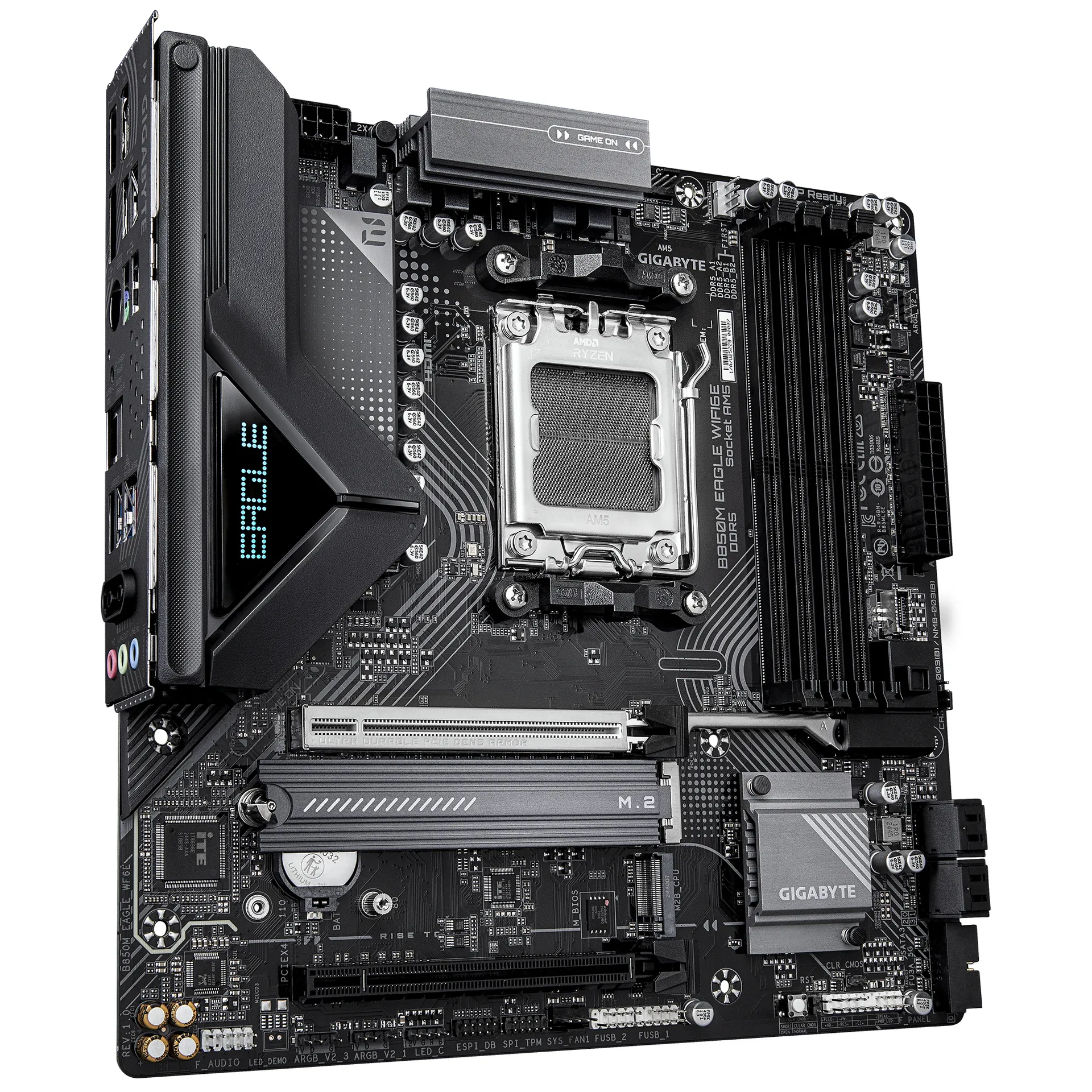 GIGABYTE B850M EAGLE WIFI6E Mainboard - AMD Ryzen 9000 Serie CPUs, 8+2+2 Phasen Digital-VRM, bis zu 8200MHz DDR5 (OC), 1xPCIe 5.0 + 1xPCIe 4.0 M.2, Wi-Fi 6E, 2.5GbE LAN, USB 3.2 Gen 2 – Bild 3