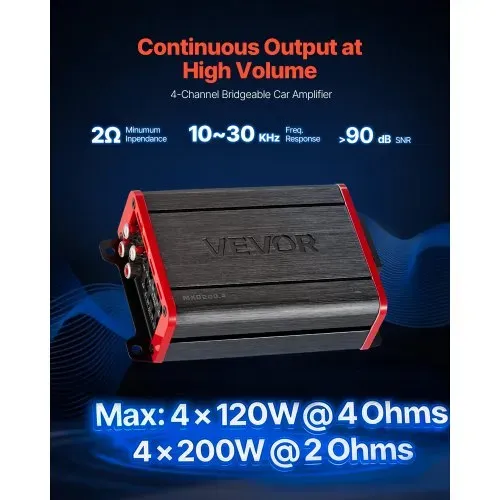 VEVOR Autoverstärker 4-Kanal, Endstufe Klasse D Überbrückbar, Max. 4 x 120 W an 4 Ohm / 4 x 200 W an 2 Ohm, Hochleistungsverstärker für SUVs Pickups Geländewagen Mehrkanal-Audioverstärker VEVOR Autoverstärker 4-Kanal, Endstufe Klasse D Überbrückbar, Max. 4 x 120 W an 4 Ohm / 4 x 200 W an 2 Ohm, Hochleistungsverstärker für SUVs Pickups Geländewagen Mehrkanal-Audioverstärker