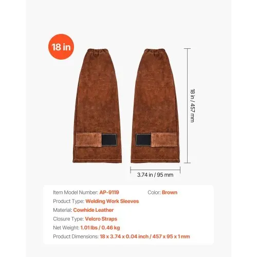 VEVOR Schweißerärmel, 457x95 mm, Schweißerstulpen, Schweißerschutzärmel aus Rindsleder zum Schutz der Arme, Schweißerarmschutz zum Schweißen, Schmieden, Holzarbeiten, Gartenarbeit – Bild 6