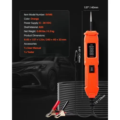 VEVOR Kfz Stromkreistester Elektroprüfer mit Stromkreissonde & LED-Bildschirm & Beleuchtung, 6–36 DCV Spannungsprüfer mit 4 m Kabel & ABS-Gehäuse, elektrischer Detektorfinder Stromkreisprüfer – Bild 6