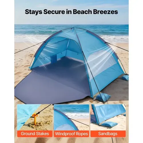 VEVOR Strandmuschel Sonnenschutz für 4 Personen, UPF 50+ Schutz, Tragbares Strandzelt mit Tragetasche & Bodenverankerungen, Leichter Strandsonnenschirm für Camping Angeln Picknick, Sonnenzelt – Bild 3
