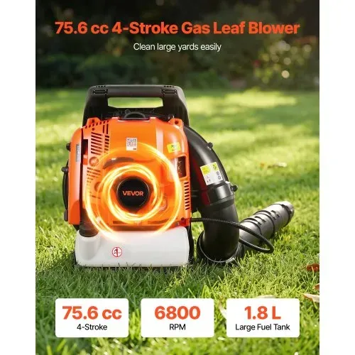 VEVOR Benzin Laubbläser Rückentragbar, 75,6 cc 4-Takt-Rückenbläser, 1,8 L Tank, 1045 m³/h Luftvolumenstrom, 317 km/h Luftgeschwindigkeit, Rückenlaubbläser für Laubentfernung & Schneeräumung VEVOR Benzin Laubbläser Rückentragbar, 75,6 cc 4-Takt-Rückenbläser, 1,8 L Tank, 1045 m³/h Luftvolumenstrom, 317 km/h Luftgeschwindigkeit, Rückenlaubbläser für Laubentfernung & Schneeräumung