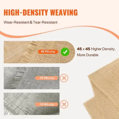 VEVOR Jute Stoff, Sackleinen-Stoffrolle, 50x50 hochdichte breite natürliche Sackleinen-Stoffrollen, 1016mmx22,86m, für Dekoration, Handwerk, Hochzeit, Gartenarbeit, Pflanzen- & Baumwinterabdeckung – Bild 2