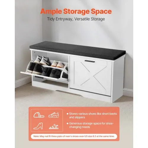 VEVOR Schuhbank mit 2 Klappen 200kg Schuhkipper Schuhkommode 1000x305x475mm, für Flur Wohnzimmer Schlafzimmer, Schuhschrank mit 2 Flip-Schubladen, Gepolstertem Sitzkissen, aus Spanplatte, Schwarz-Weiß VEVOR Schuhbank mit 2 Klappen 200kg Schuhkipper Schuhkommode 1000x305x475mm, für Flur Wohnzimmer Schlafzimmer, Schuhschrank mit 2 Flip-Schubladen, Gepolstertem Sitzkissen, aus Spanplatte, Schwarz-Weiß