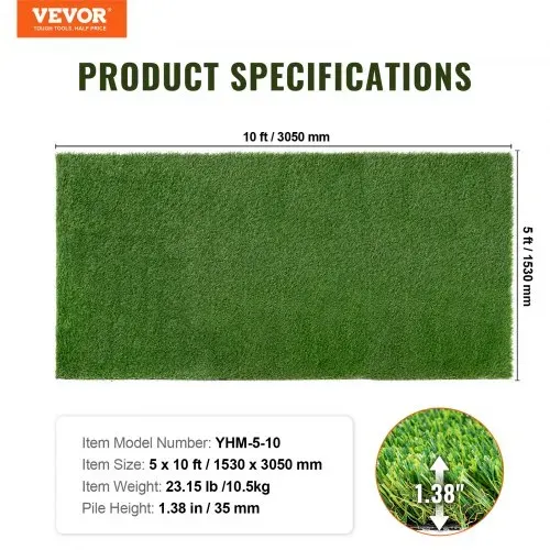 VEVOR Kunstrasen 1530x3050mm Rasenteppich Meterware PP+PE-Materialien Kunstrasenteppich 35mm Florhöhe mit Entwässerungslöchern Ideal für Außengärten Innenhöfe – Bild 6