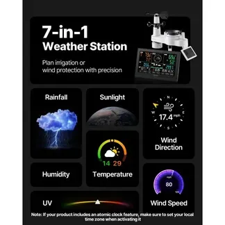 VEVOR 7-in-1-Wetterstation Funk, 7,5-Zoll-Display, solarbetriebener Außensensor, Regenmesser, für Wettervorhersage, Temperatur, Luftfeuchtigkeitsmesser, Windgeschwindigkeit & -richtung (kein WLAN) VEVOR 7-in-1-Wetterstation Funk, 7,5-Zoll-Display, solarbetriebener Außensensor, Regenmesser, für Wettervorhersage, Temperatur, Luftfeuchtigkeitsmesser, Windgeschwindigkeit & -richtung (kein WLAN)