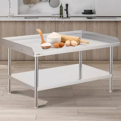 VEVOR Arbeitstisch Edelstahl, gewerblicher Arbeitstisch zur Lebensmittelzubereitung, 3-seitiger Spritzschutz, 762 x 1219 x 660 mm 689 kg Tragfähigkeit, mit einstellbarer Höhe für Restaurants – Bild 7