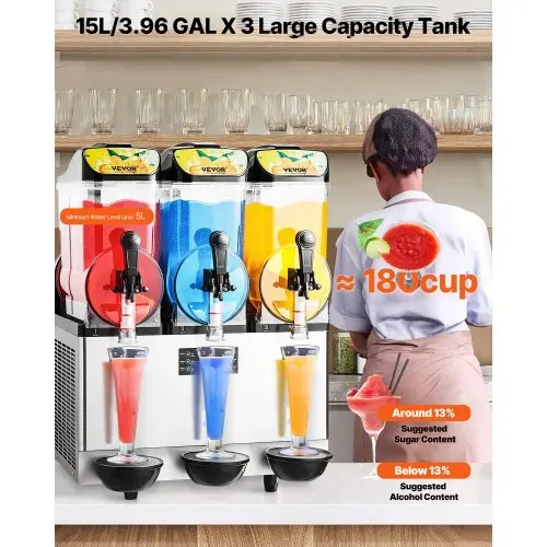 VEVOR kommerzieller Frozen Drink Maker, 15 L x 3 Slush-Maschine mit drei Tanks, 180 Tassen Margarita-Smoothie-Maschine aus Edelstahl, Slush-Maker für Zuhause Partys Restaurants Cafés Bars VEVOR kommerzieller Frozen Drink Maker, 15 L x 3 Slush-Maschine mit drei Tanks, 180 Tassen Margarita-Smoothie-Maschine aus Edelstahl, Slush-Maker für Zuhause Partys Restaurants Cafés Bars