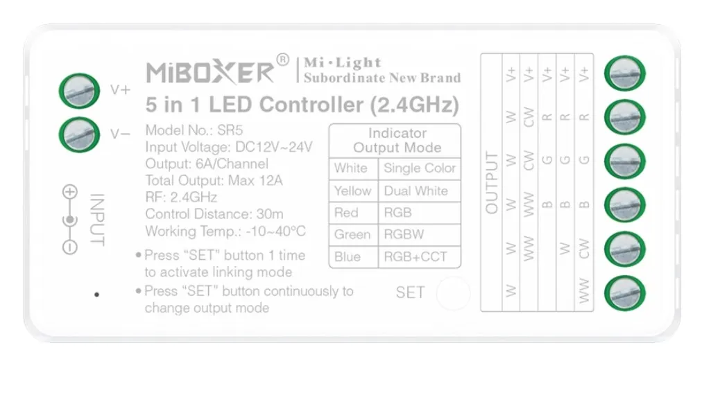 MiBoxer SR5 LED Controller 5in1 RGB-WW (RGB-CCT) DC12~24V WiFi + 2.4G Alexa Serie MiBoxer SR5 LED Controller 5in1 RGB-WW (RGB-CCT) DC12~24V WiFi + 2.4G Alexa Serie