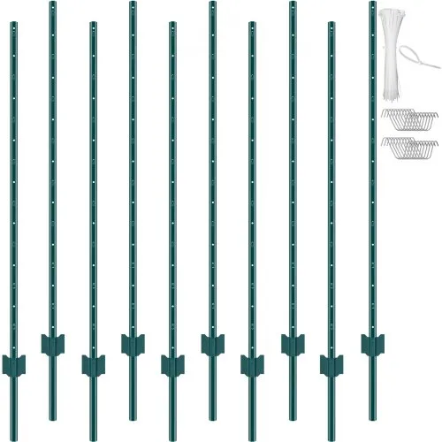 VEVOR 5 Fuß Zaunpfosten, 10er-Pack T-Pfosten Hochleistungs-Zaunpfosten aus Metall, stabile Zaunpfähle aus Stahl für Gartenhof, Rasen, Bauernhöfe und Maschendrahtzäune im Freien, grün VEVOR 5 Fuß Zaunpfosten, 10er-Pack T-Pfosten Hochleistungs-Zaunpfosten aus Metall, stabile Zaunpfähle aus Stahl für Gartenhof, Rasen, Bauernhöfe und Maschendrahtzäune im Freien, grün
