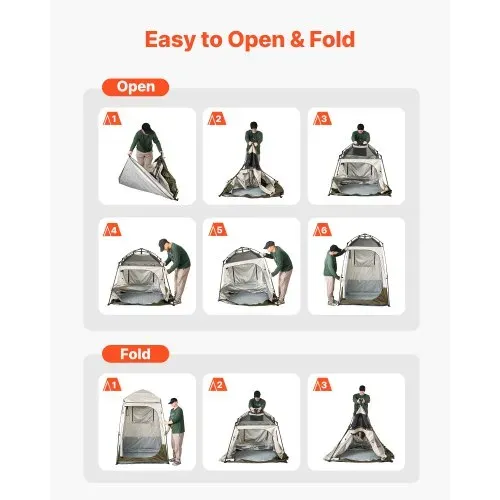 VEVOR Duschzelt mit 1 Raum, Wasserfestes Toilettenzelt (145x145x215 cm), Umkleidezelt inkl. Heringen & Seilen & Tragetasche & Querstange, aus 210D Oxford-Gewebe für Camping Strand Angeln Khaki – Bild 4