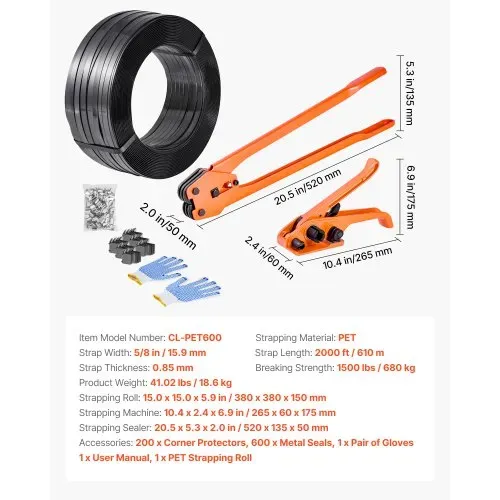 VEVOR 6 tlg Umreifungsset mit Umreifungsband, manuelle Umreifungsgerät mit 610 m PET Band, 600 Metallklammern, 200 Kantenschutzern, pefekte Werkstattausstattung für Verpackung, Transport und Lager – Bild 6