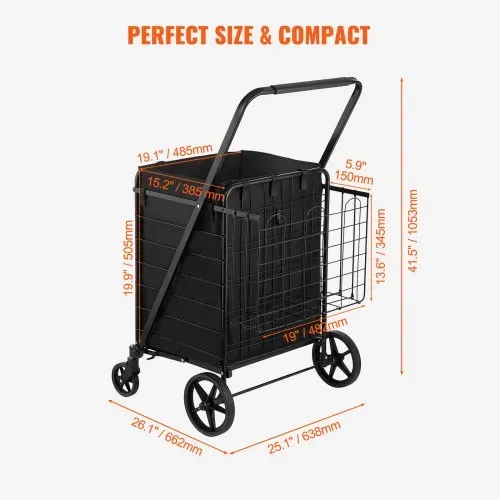 VEVOR Einkaufstrolley Einkaufswagen Klappbar 95,3 kg Belastbar, Einkaufsroller Handwagen Multifunktional 600D-Oxford-Gewebe, Shoppingtrolley Faltbar für Wäsche, Lebensmittel, Camping-Werkzeuge usw. – Bild 5