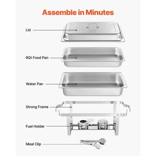 VEVOR rechteckiger Chafing Dish Set 8,5 L Speisenwärmer (2 Stk.) Buffet Warmhaltebehälter mit Griff & 1 Lebensmittelzange & Deckel & Brennstoffhalter, geeignet für Bankett Party Hochzeit Silber – Bild 6