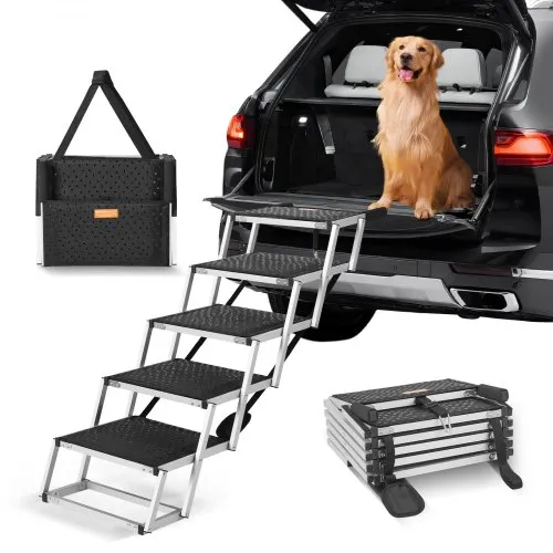 VEVOR Hundetreppe für Autos, breite 5-stufige Hundeautotreppe, zusammenklappbare Hundeautorampe mit rutschfester Oberfläche, tragbare Haustiertreppe aus leichtem Aluminium für Auto, SUV und LKW, trägt bis zu 68 kg VEVOR Hundetreppe für Autos, breite 5-stufige Hundeautotreppe, zusammenklappbare Hundeautorampe mit rutschfester Oberfläche, tragbare Haustiertreppe aus leichtem Aluminium für Auto, SUV und LKW, trägt bis zu 68 kg