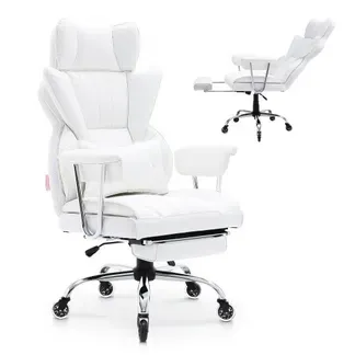 VEVOR Bürostuhl PU Leder Weißer Chefsessel mit Fußstütze, Schreibtisch Drehsessel Höhenverstellbar 0–80 mm, 181,43 kg Tragfähigkeit, Chefsessel Bürostuhl 860 x 610 mm Rückenlehne Drehsessel VEVOR Bürostuhl PU Leder Weißer Chefsessel mit Fußstütze, Schreibtisch Drehsessel Höhenverstellbar 0–80 mm, 181,43 kg Tragfähigkeit, Chefsessel Bürostuhl 860 x 610 mm Rückenlehne Drehsessel