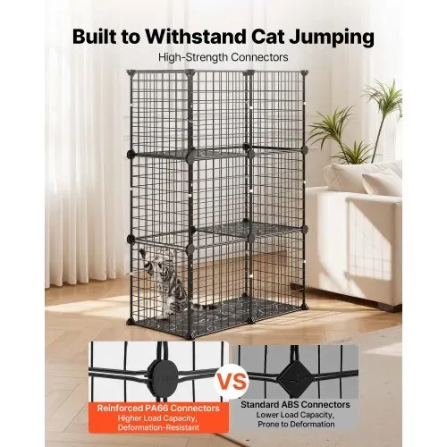 VEVOR Katzenkäfig Katzengehege 3-Stock Katzenauslauf 71,1x35,5x104,1cm, DIY-Katzenlaufstall für Indoor Abnehmbarer Metallgitterkäfig Ideal für 1-2 Katzen Kaninchen Frettchen & Kleintiere Schwarz – Bild 2