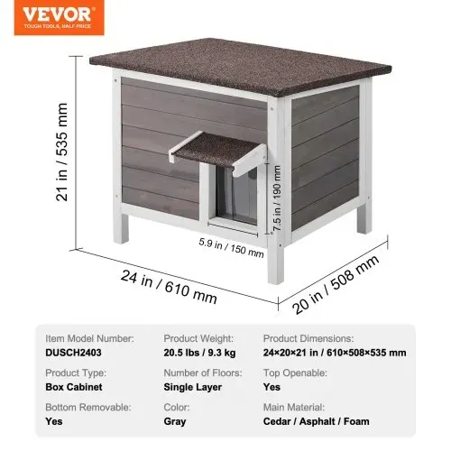 VEVOR Katzenhaus für draußen, wetterfest, Unterschlupf für Wildkatzen für mehrere Katzen, Katzen-/Kaninchenhaus aus Holz für draußen, rundum schaumisoliert, offenes Dach, Türklappen aus PVC, 61 x 50 x 53 cm (L x B x H) – Bild 6