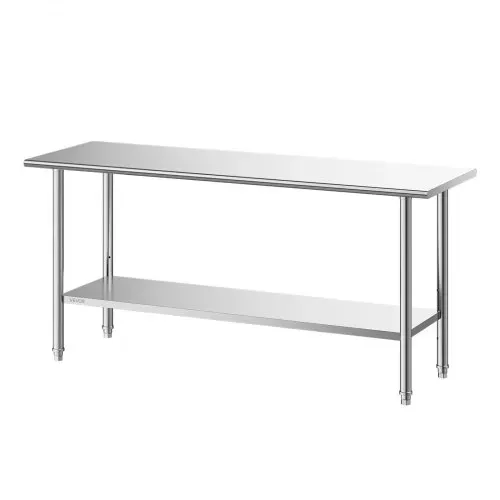 VEVOR Gasto Arbeitstisch 1829 x 610 x 894 mm, Edelstahltisch mit 2 Ebenen & Höhenverstellbaren Ablagen, Tragkraft Obere Ablage (263 kg) Untere Ablage (218 kg) Vorbereitungstisch für Restaurant Silber – Bild 9