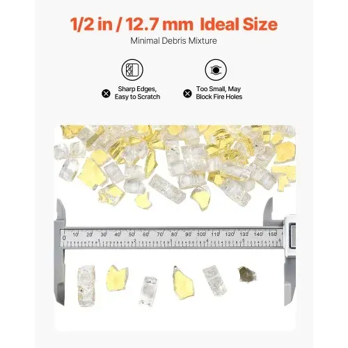 VEVOR Feuerglas, 4,5 kg hochtemperaturbeständige Glassteine, 12,7 mm reflektierende Feuerstellen-Glasperlen, Feuerstelle Glasfelsen, Kaminglas, Feuerkristall, Feuerperlen, für Kamin, Golden – Bild 4